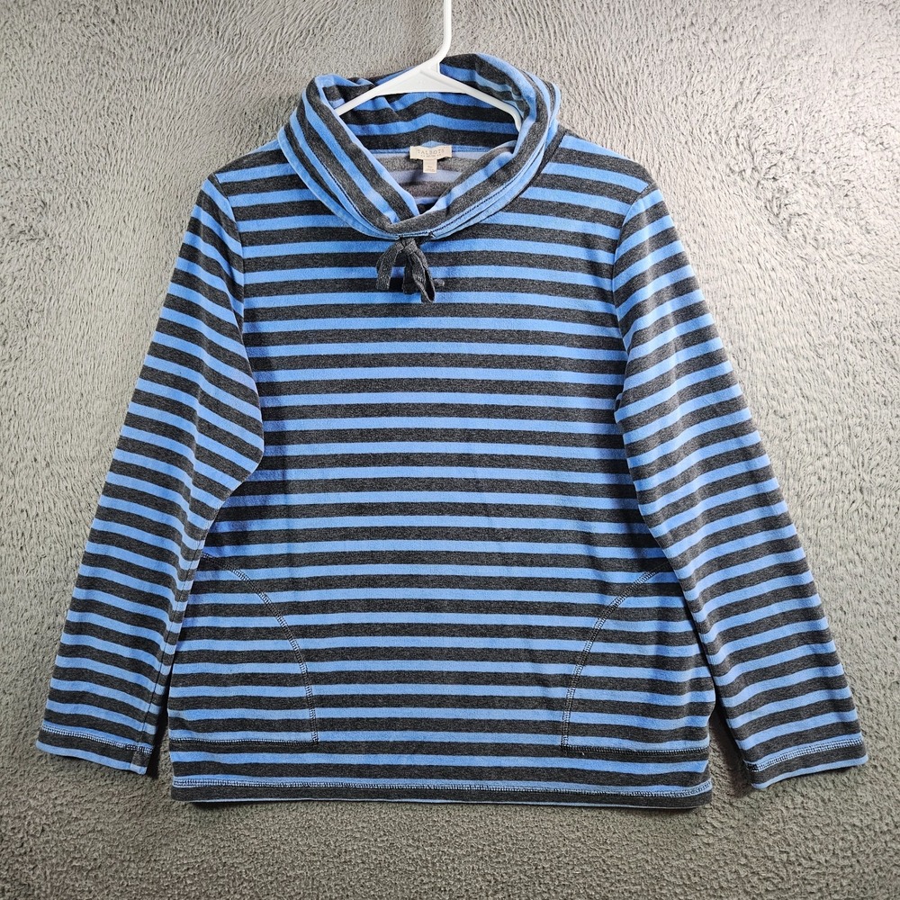 Talbots Sweater Women Small Petite Turtle Neck Pockets Gray Blue Striped